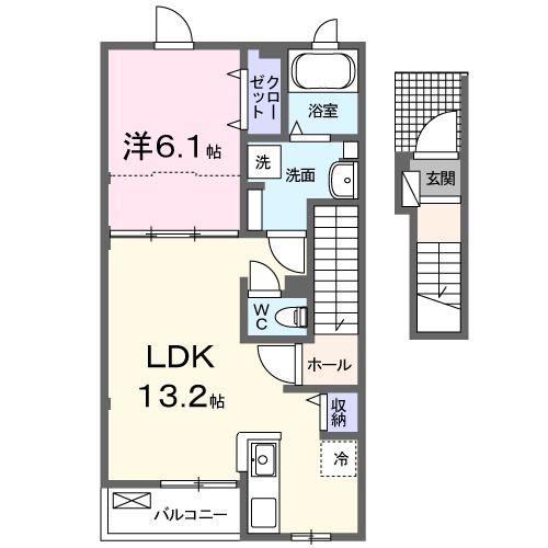 マニフィーク(1LDK/2階)の間取り写真