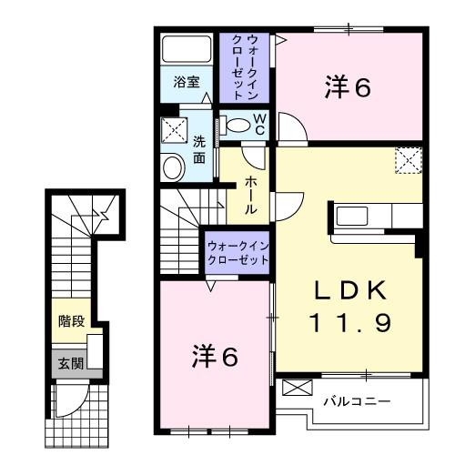 アンソレイエ VI(2LDK/2階)の間取り写真