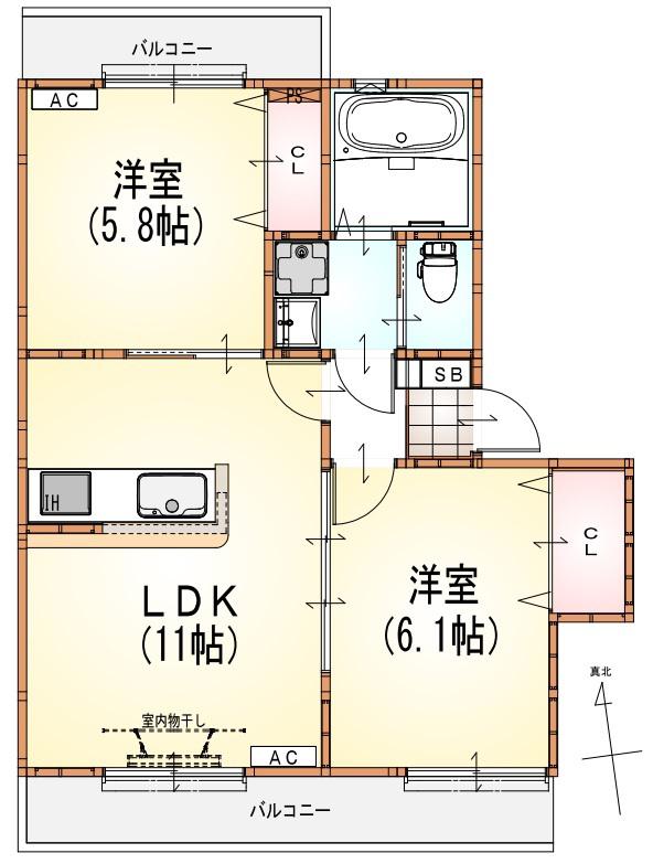 令和ガーデン(2LDK/3階)の間取り写真