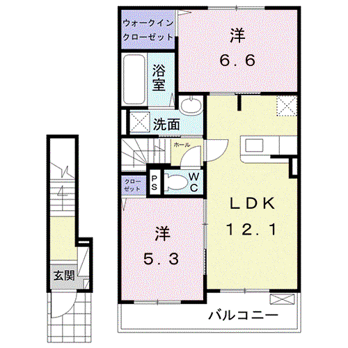 プレドフルールIII(2LDK/2階)の間取り写真