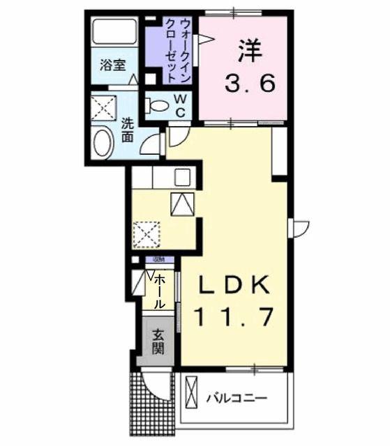 ウィステリア・トレリスII(1LDK/1階)の間取り写真