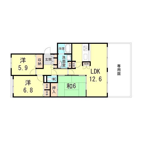 エスト塚口プリサージュ(3LDK/1階)の間取り写真