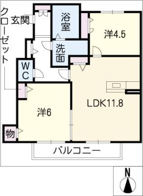 サクラ シャンテ B棟(2LDK/1階)の間取り写真