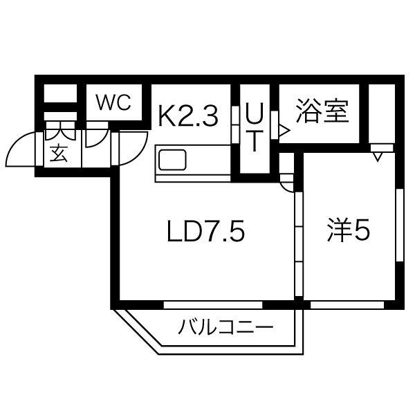 ビンゴセカンド(1LDK/2階)の間取り写真