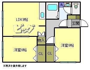 エーコーウエスタンハイツ(2DK/1階)の間取り写真