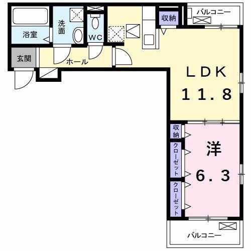 ヴォワ・ラクテI(1LDK/1階)の間取り写真