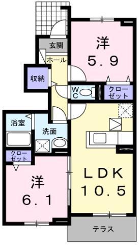 トビアスガーデン南沖洲B(2LDK/1階)の間取り写真