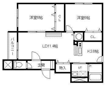 HKプラザ6条通(2LDK/5階)の間取り写真