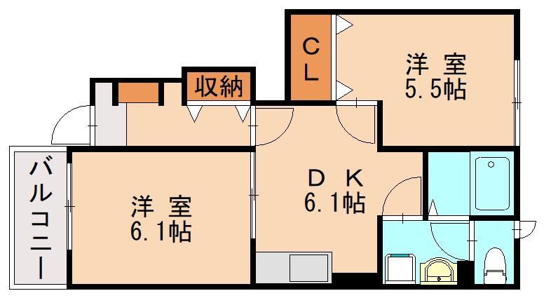 ニューフィールドB(2DK/1階)の間取り写真