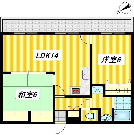 グランディール光町(2LDK/4階)の間取り写真