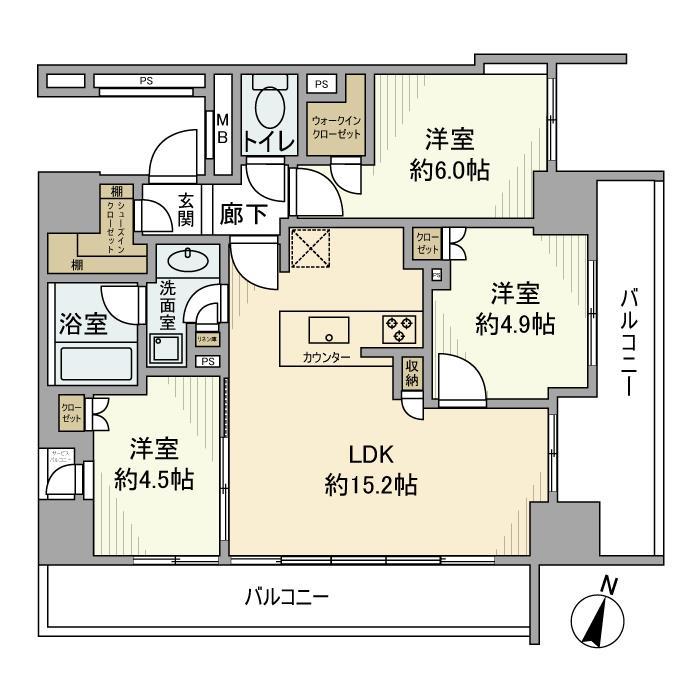 シティハウス中野中央(3LDK/8階)の間取り写真