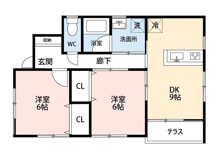 フラッツ中島(2DK/1階)の間取り写真