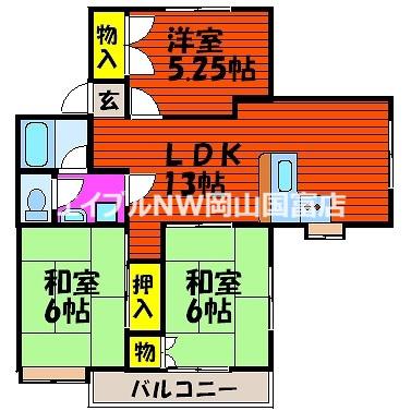 ヴィラ国富I(3LDK/2階)の間取り写真