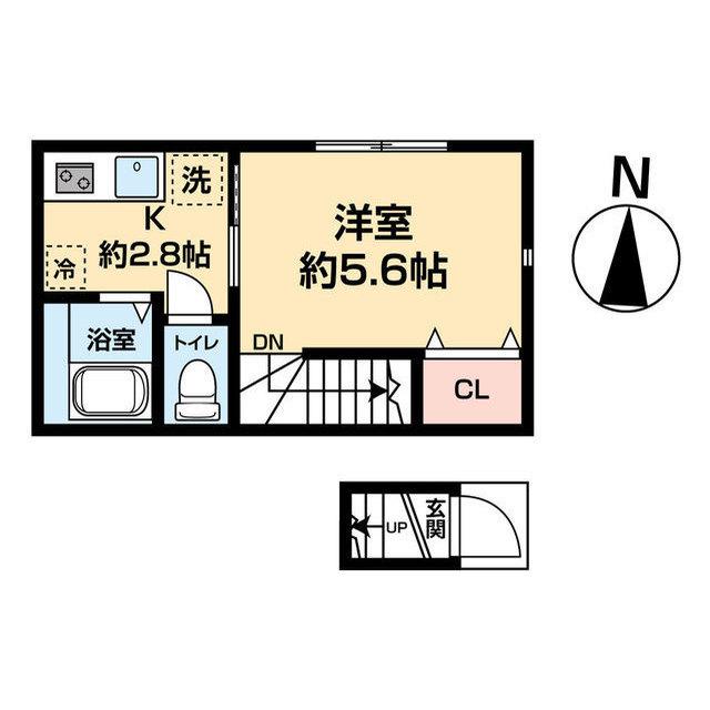MQUARTO獨協大学前(1K/2階)の間取り写真