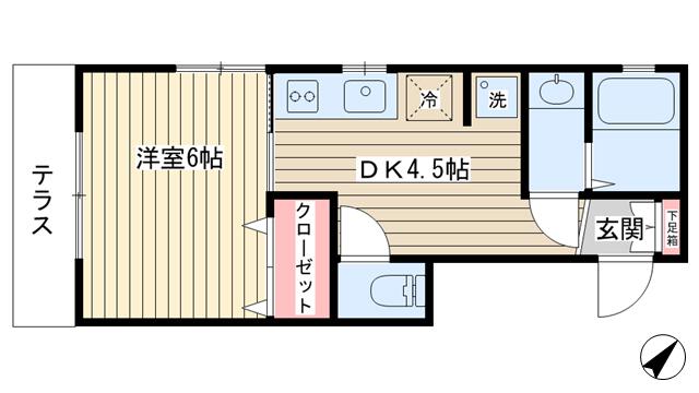 セレーノ鵜の木(1DK/1階)の間取り写真
