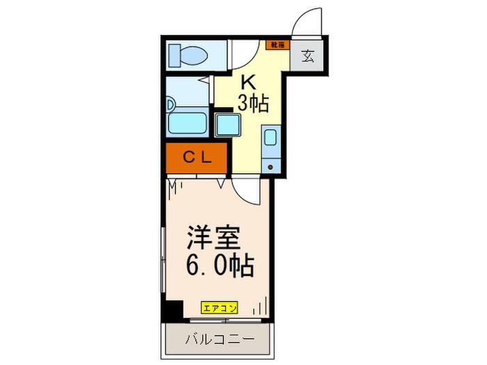 ハイブリッヂ(1K/2階)の間取り写真