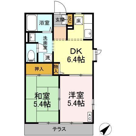 ラヴィーヌ八乙女B(2DK/1階)の間取り写真
