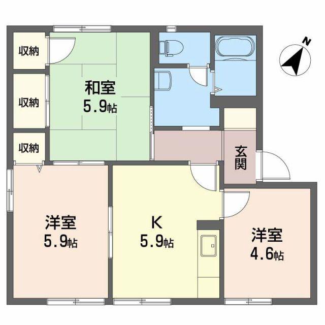 ドミール北内 A棟(3K/1階)の間取り写真
