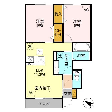 グランプレジール B(2LDK/1階)の間取り写真