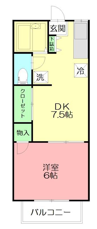 コスモレジデンス(1DK/2階)の間取り写真
