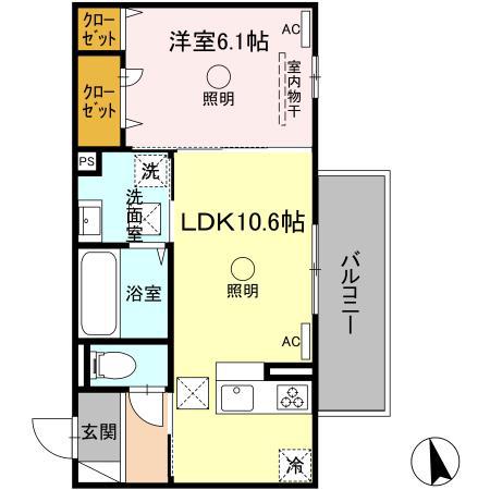 サンセット横手本町(1LDK/1階)の間取り写真