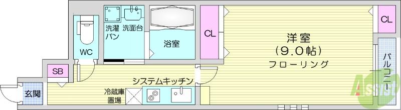 ドゥ―ス北仙台(1K/1階)の間取り写真