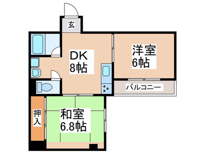アオキハイム(2DK/6階)の間取り写真