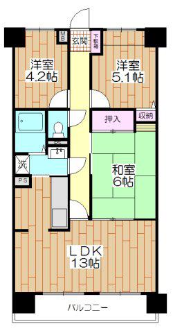 ヴィラコヤス弐番館(3LDK/3階)の間取り写真