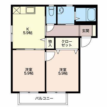 カーサヴィエント(2K/2階)の間取り写真