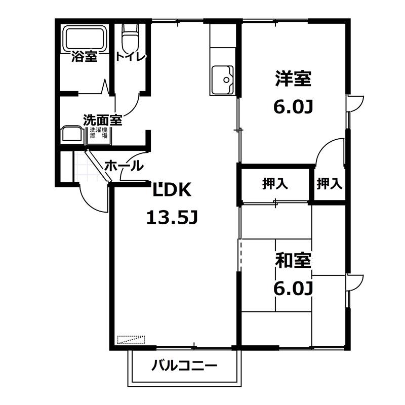 二軒茶屋サンフラワーB棟(2LDK/1階)の間取り写真