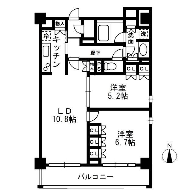 レジディア中落合B棟(2LDK/7階)の間取り写真
