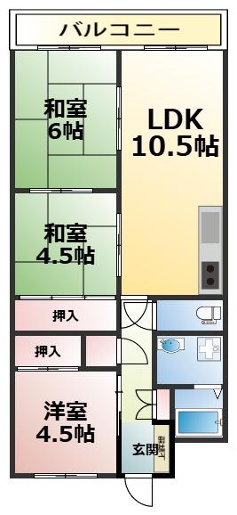 コスモ川内(3LDK/4階)の間取り写真