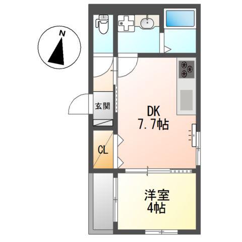 アプリコットD(1DK/3階)の間取り写真