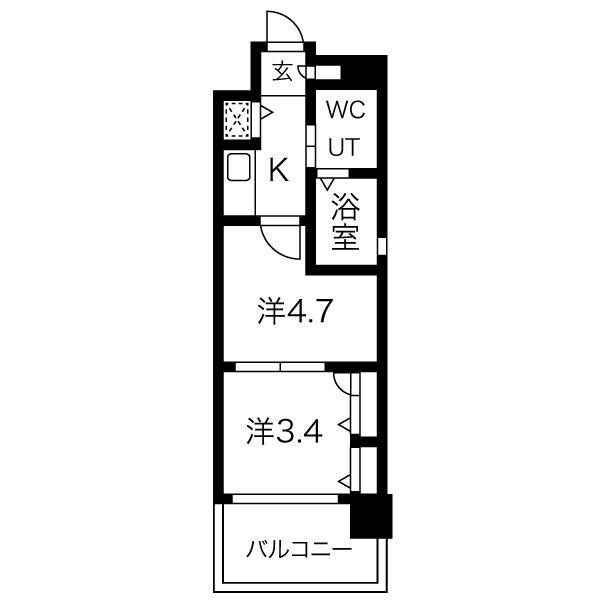 F・PARC 西新(2K/5階)の間取り写真