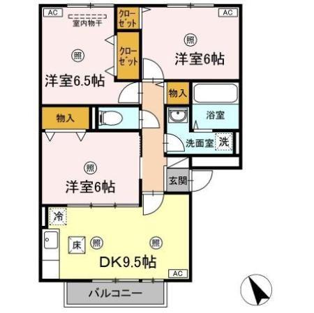 マンマミーヤB棟(3DK/1階)の間取り写真