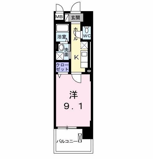 グラン ヴェルジェ(1K/2階)の間取り写真
