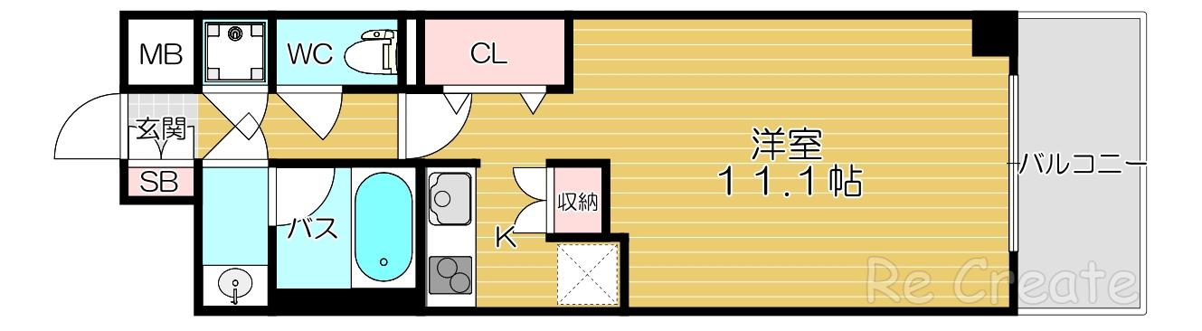 シティヒルズ安堂寺(ワンルーム/9階)の間取り写真