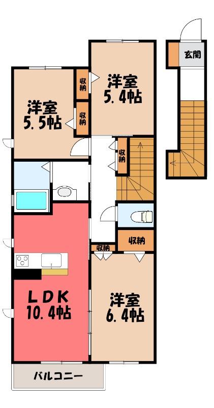 ベルメゾンの丘・下田島(3LDK/2階)の間取り写真