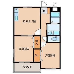 グレイス田仲(2DK/1階)の間取り写真