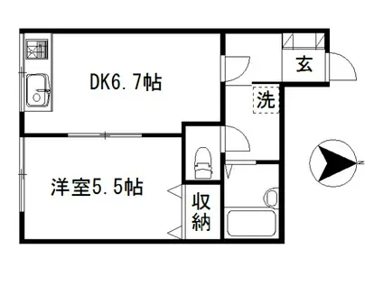 ロイヤルウッド(1DK/1階)の間取り写真