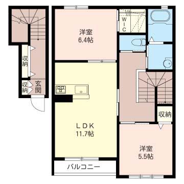 カーサベルデ(2LDK/2階)の間取り写真