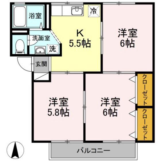 シートピア(3K/2階)の間取り写真