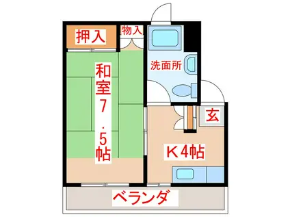 セントポール小松原(1K/4階)の間取り写真