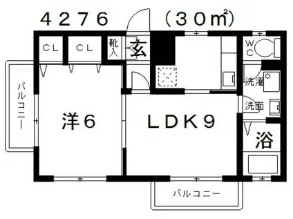 テラス木曽和(1LDK/2階)の間取り写真