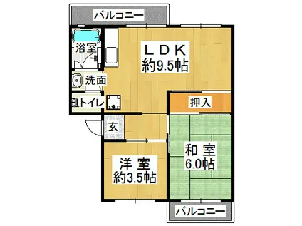 神戸電鉄三田線 五社駅 徒歩18分 5階建 築52年(2LDK/4階)の間取り写真