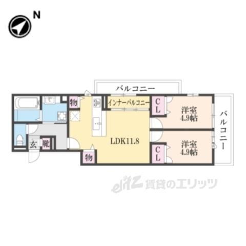 グランディールA&N2(2LDK/3階)の間取り写真