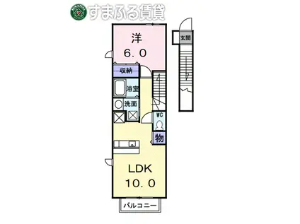 プリムローズK(1LDK/2階)の間取り写真