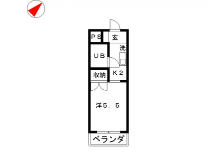 モンシャトー松戸II(1K/2階)の間取り写真