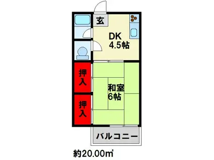 ライフピュア大浦(1K/1階)の間取り写真