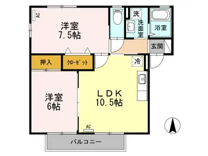 ツインハーモニーB棟(2LDK/2階)の間取り写真